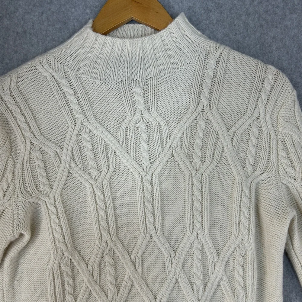 Banana Republic Womens XS Cable Knit Mockneck Sweater Cream Ivory‎ Cotton Blend
